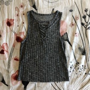 Cropped Tank with Cross-Tie Neckline